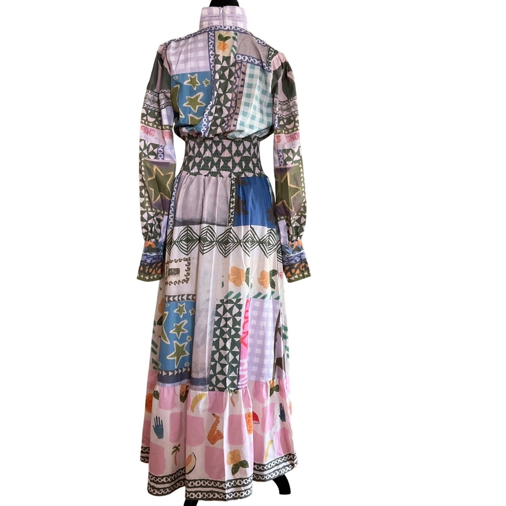 Women's Multi-Color Patchwork Maxi Dress - Long Sleeve - Picture 4 of 16